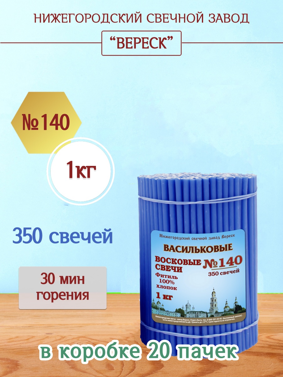 Восковые свечи ВАСИЛЬКОВЫЕ пачка 1 кг № 140