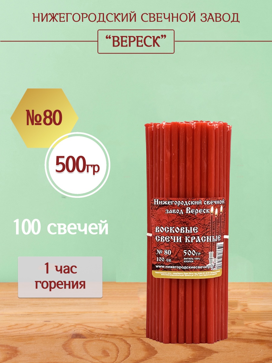 Восковые свечи Красные 100 шт. №80, 500 гр.