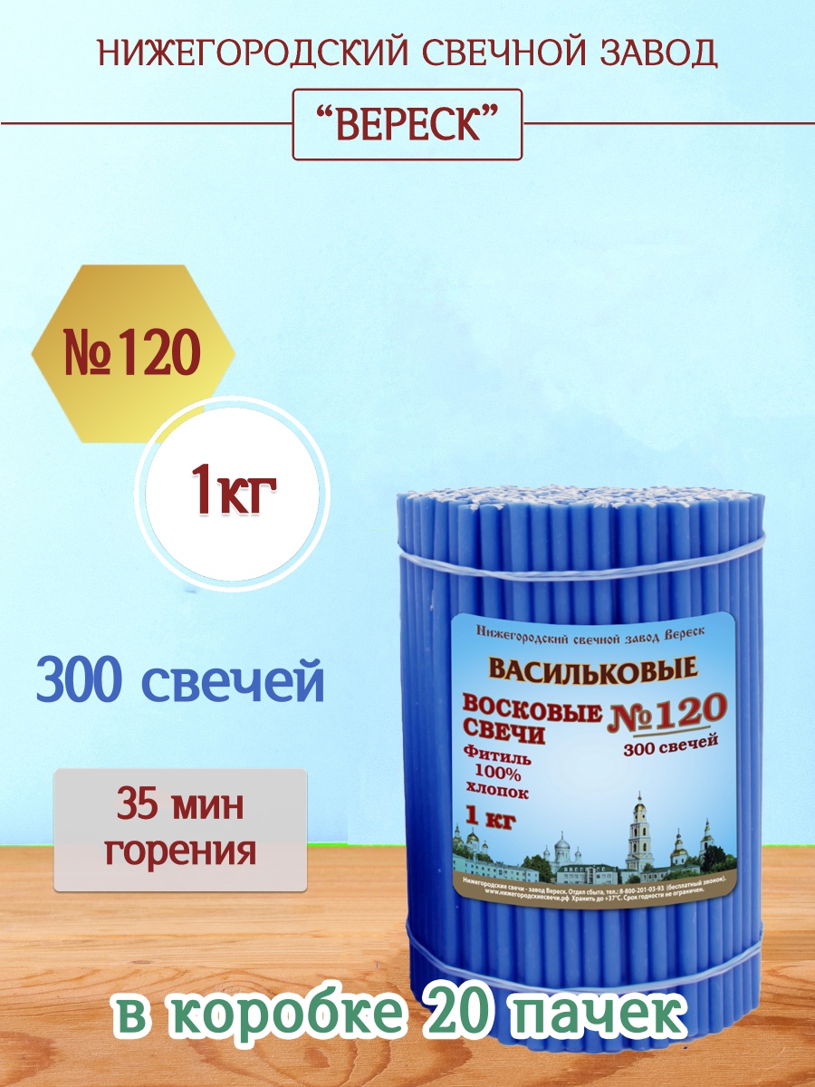 Восковые свечи ВАСИЛЬКОВЫЕ пачка 1 кг № 120
